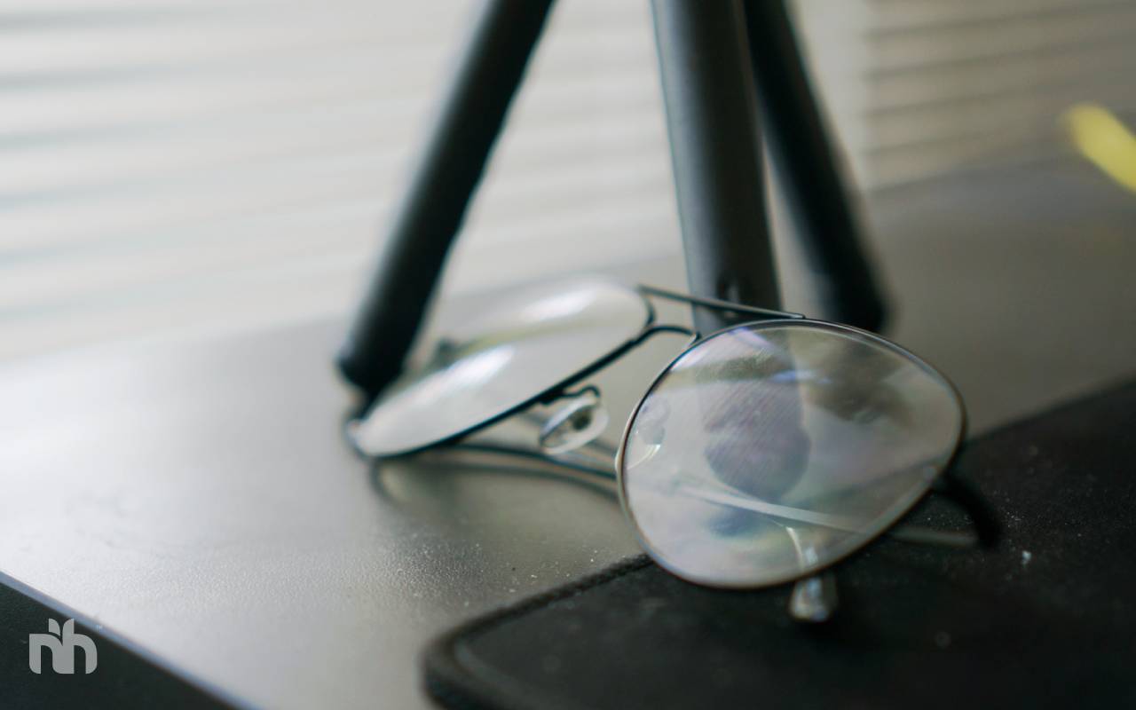 Glasses depth of field background against a window